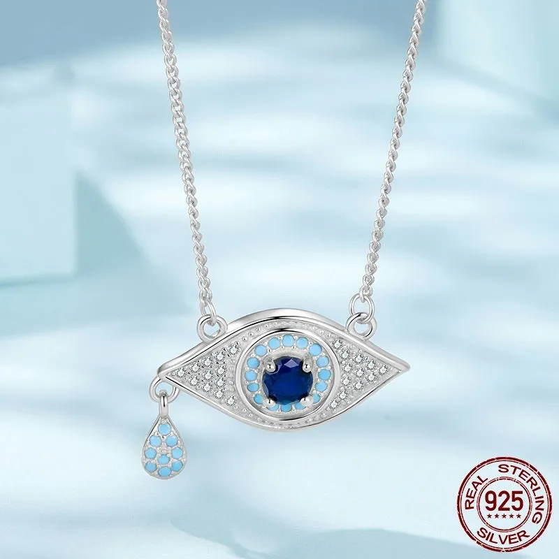 925 sterling silver devil's eye necklace in gold and silver electroplated finish with adjustable chain