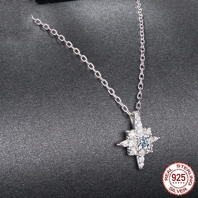 925 Silver Moissanite Star Necklace for Women with O-shaped Chain and Certificate 41-50cm Circumference Original D Colour Shining Eight-pointed Stars Pendant in MSN054 Colour