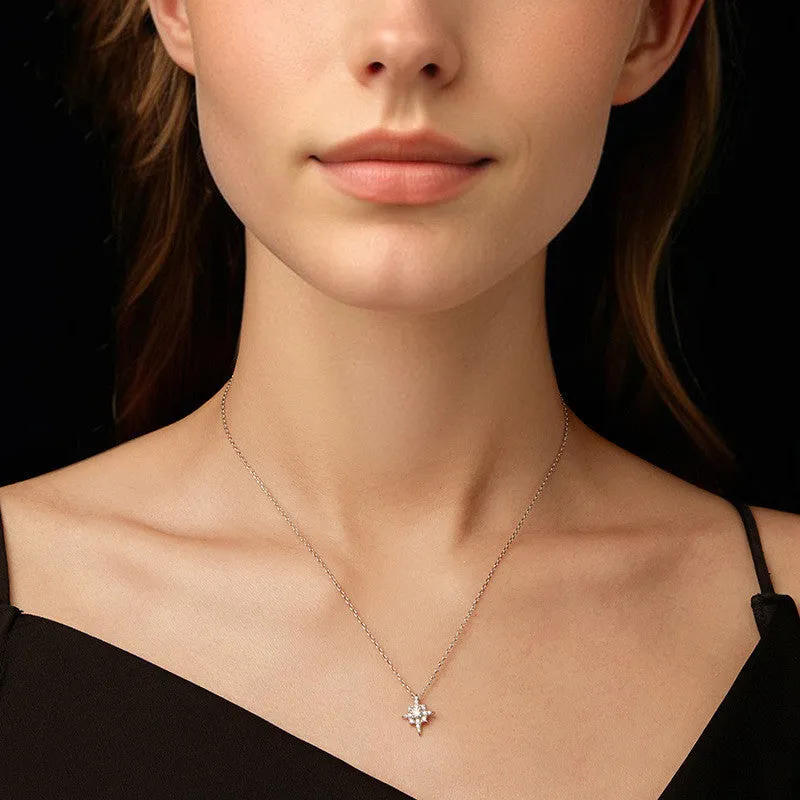 925 Silver Moissanite Star Necklace for Women with O-shaped Chain and Certificate 41-50cm Circumference Original D Colour Shining Eight-pointed Stars Pendant in MSN054 Colour