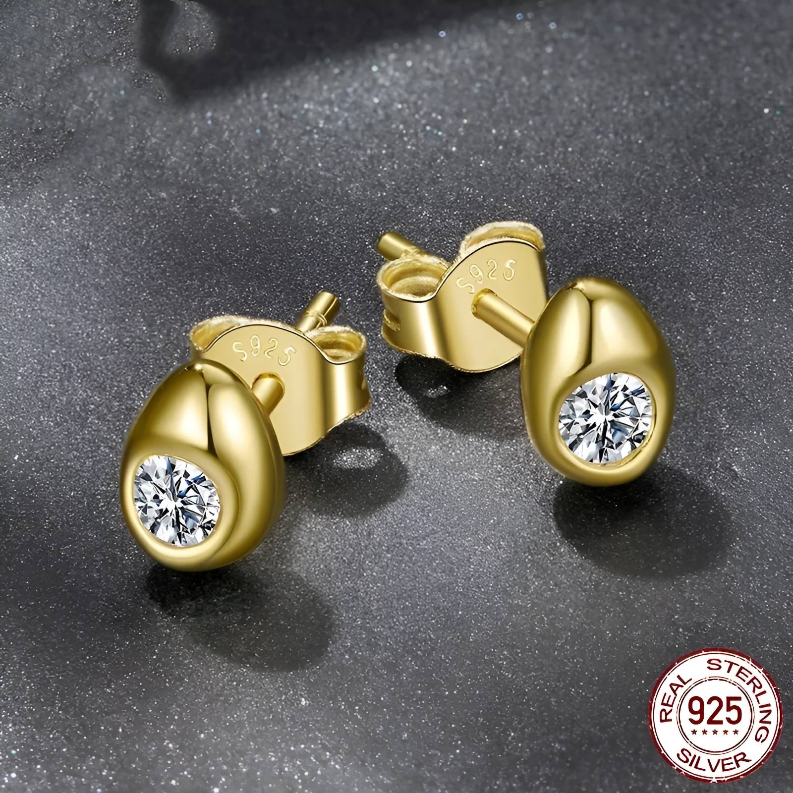 Water drop moissanite stud earrings in S925 sterling silver with advanced texture