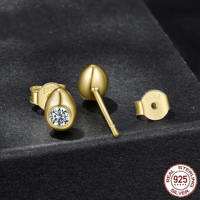 Water drop moissanite stud earrings in S925 sterling silver with advanced texture