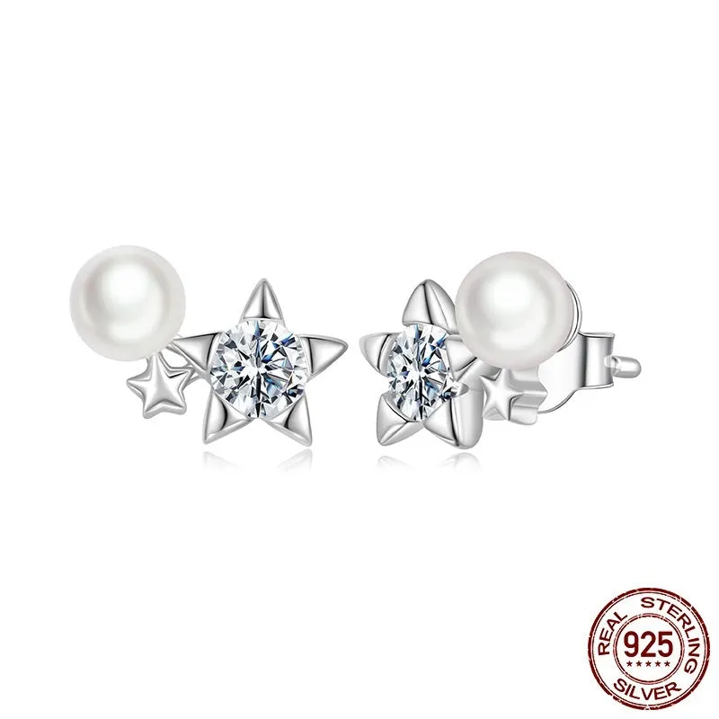 Pearl XINGX moissanite stud earrings S925 sterling silver electroplated finish MSE110 colour for women