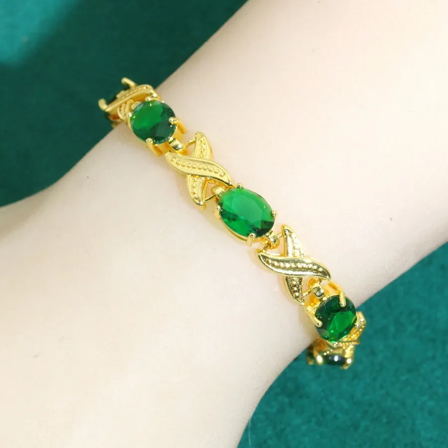 Fashion copper inlaid zircon women's bracelet in retro style with electroplating, dark blue colour option