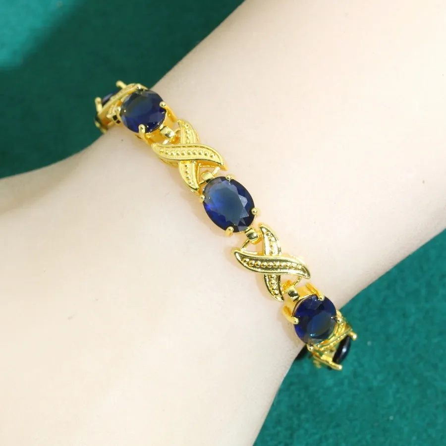 Fashion copper inlaid zircon women's bracelet in retro style with electroplating, dark blue colour option