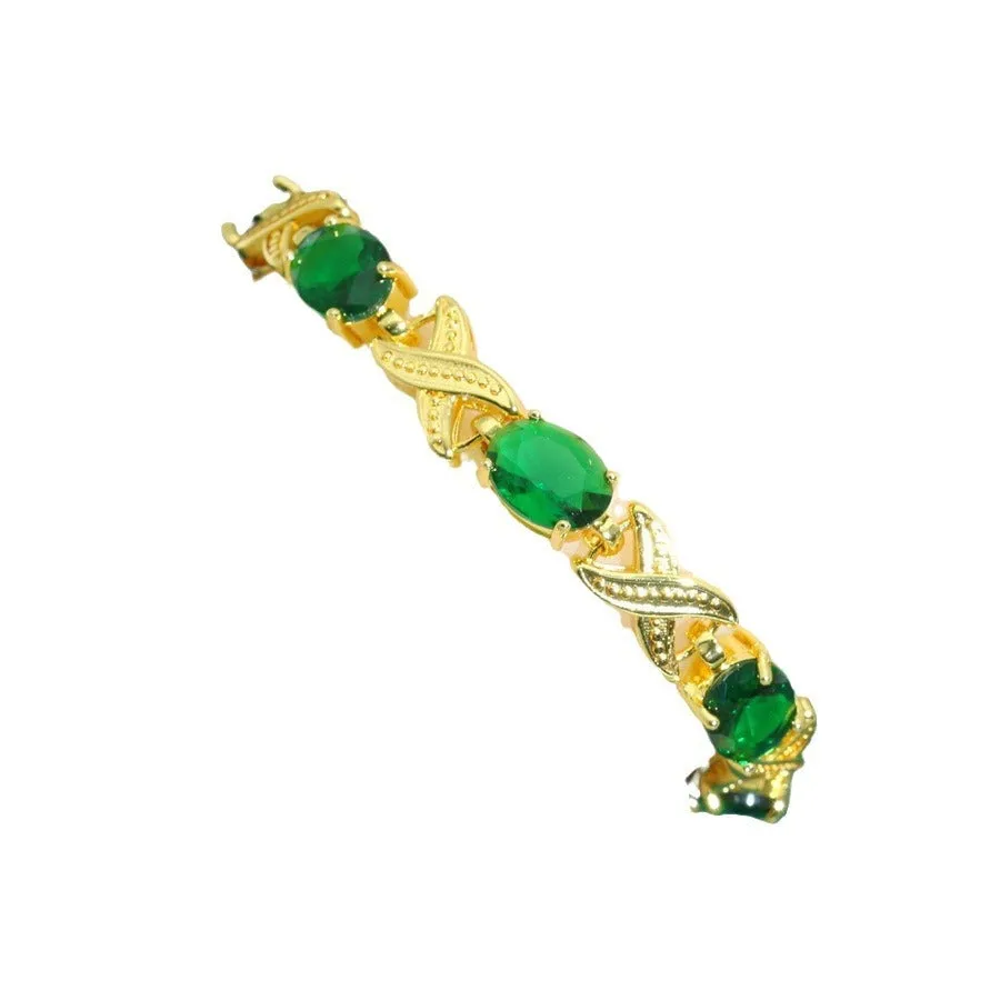 Fashion copper inlaid zircon women's bracelet in retro style with electroplating, dark blue colour option