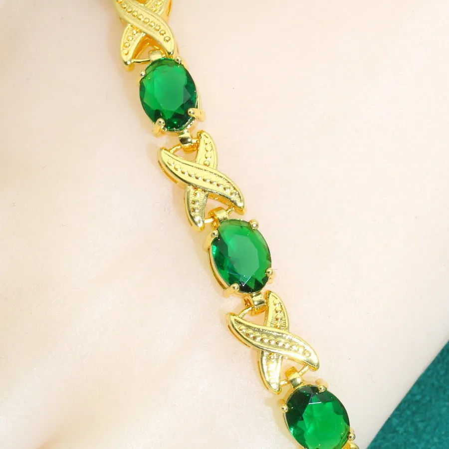 Fashion copper inlaid zircon women's bracelet in retro style with electroplating, dark blue colour option