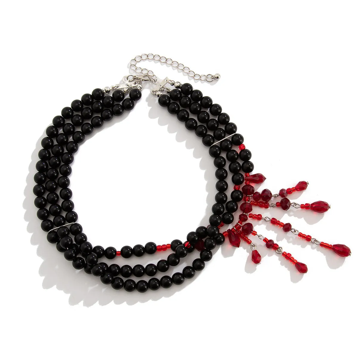 Halloween blood drop geometric pendant necklace with crystal and pearl elements on adjustable chain