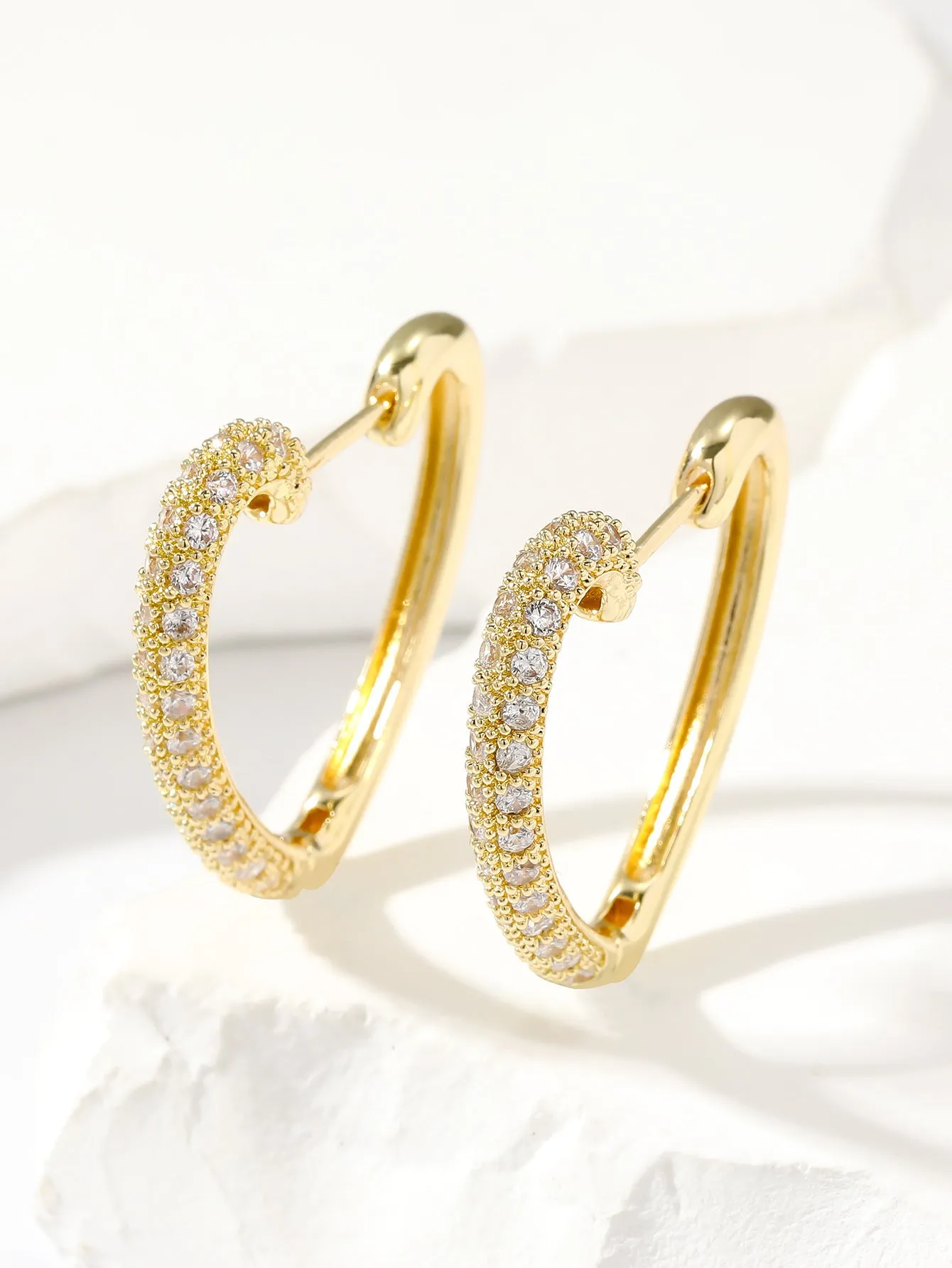 Fashion retro gold love multi-colour zircon stud earrings geometric heart shape copper women