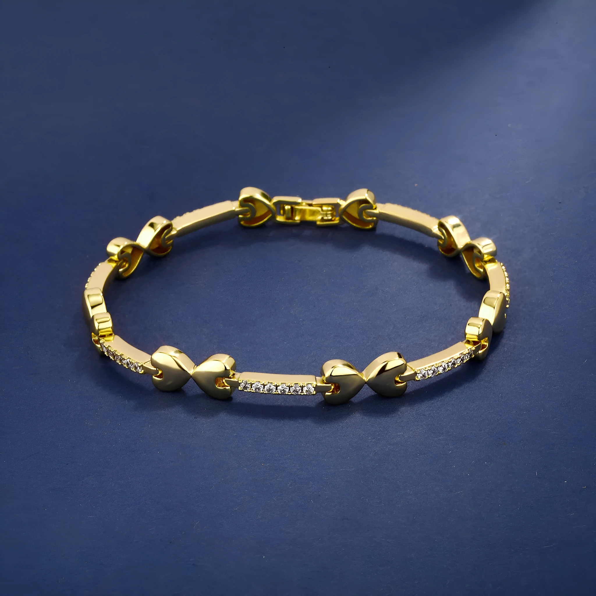 European hip hop bracelet tennis chain inlaid copper with box buckle in gold finish