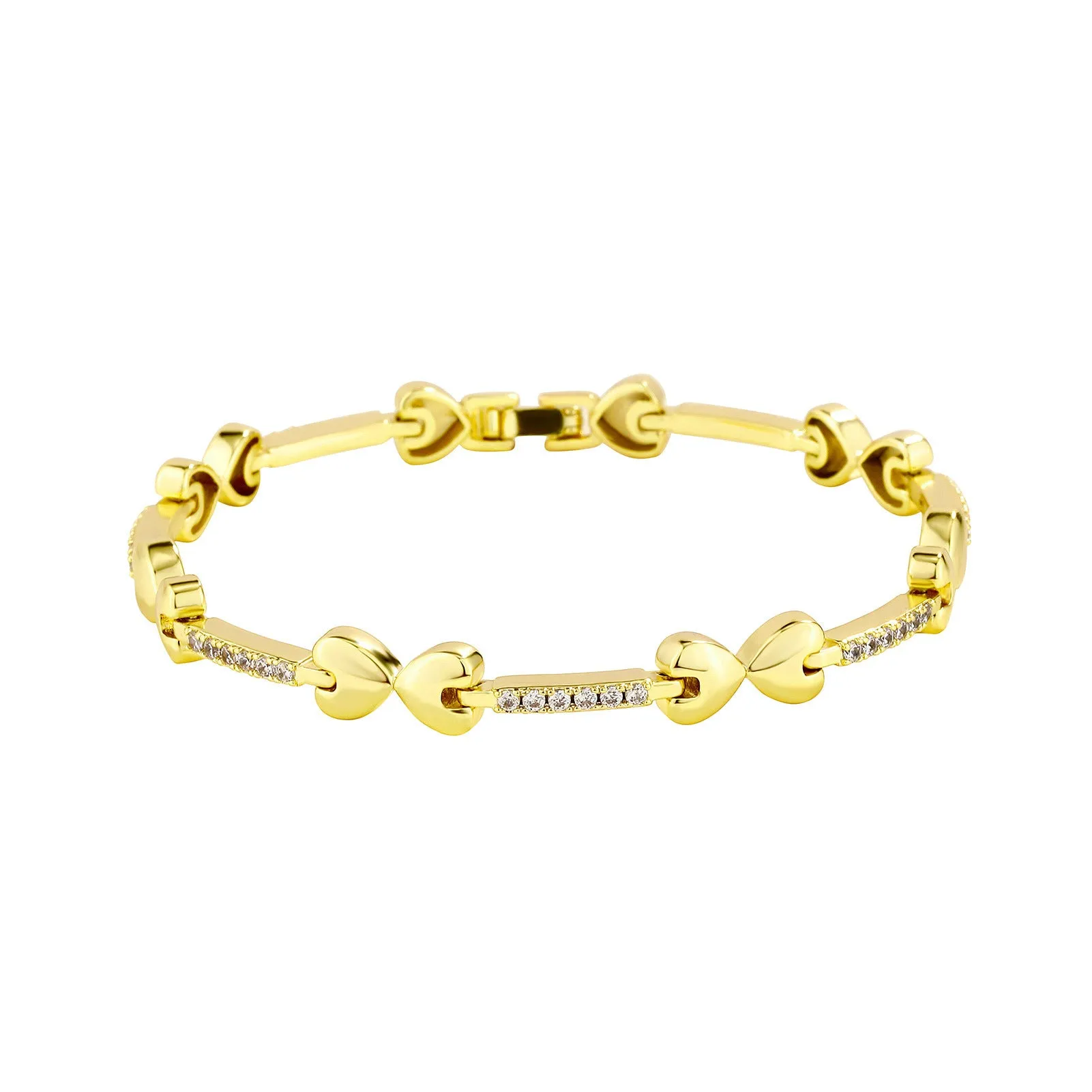 European hip hop bracelet tennis chain inlaid copper with box buckle in gold finish