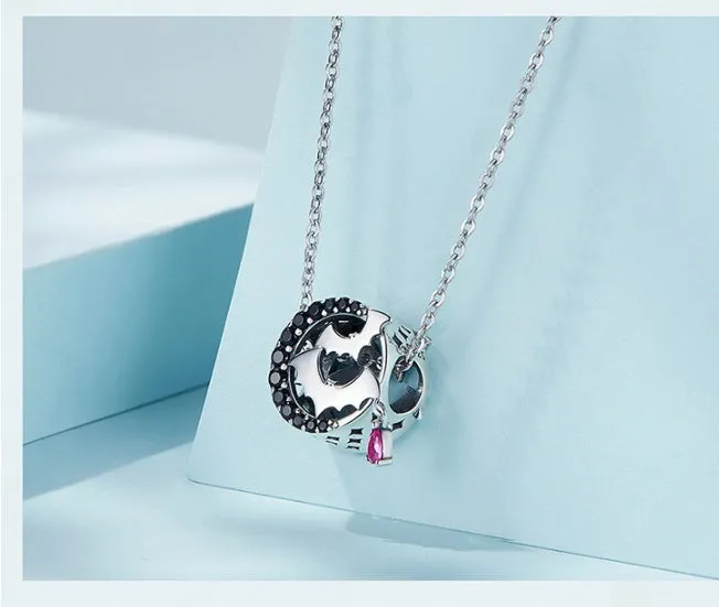 Halloween black zircon moon bead in 925 silver with dripping oil treatment, 1.6 x 1.3cm