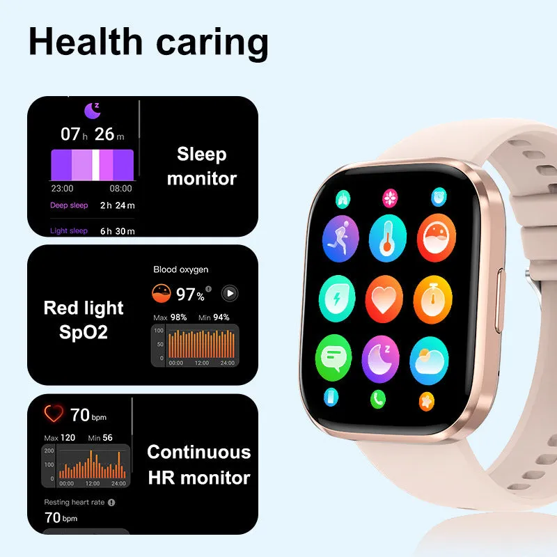 Bluetooth calling smart watch with heart rate and blood oxygen detection, black, on wrist