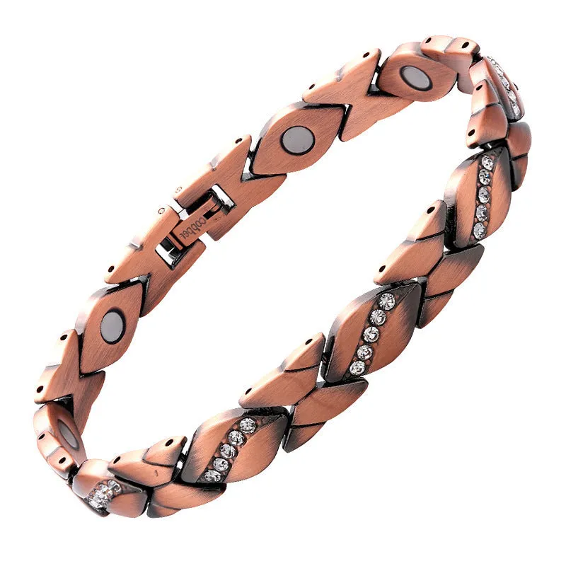 Retro bowknot five diamond strong magnetic red copper therapy bracelet unisex copper construction retro design