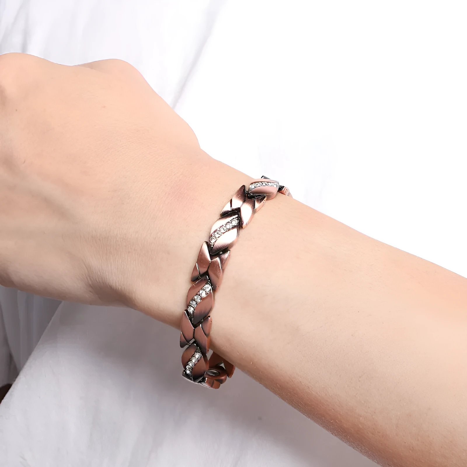 Retro bowknot five diamond strong magnetic red copper therapy bracelet unisex copper construction retro design
