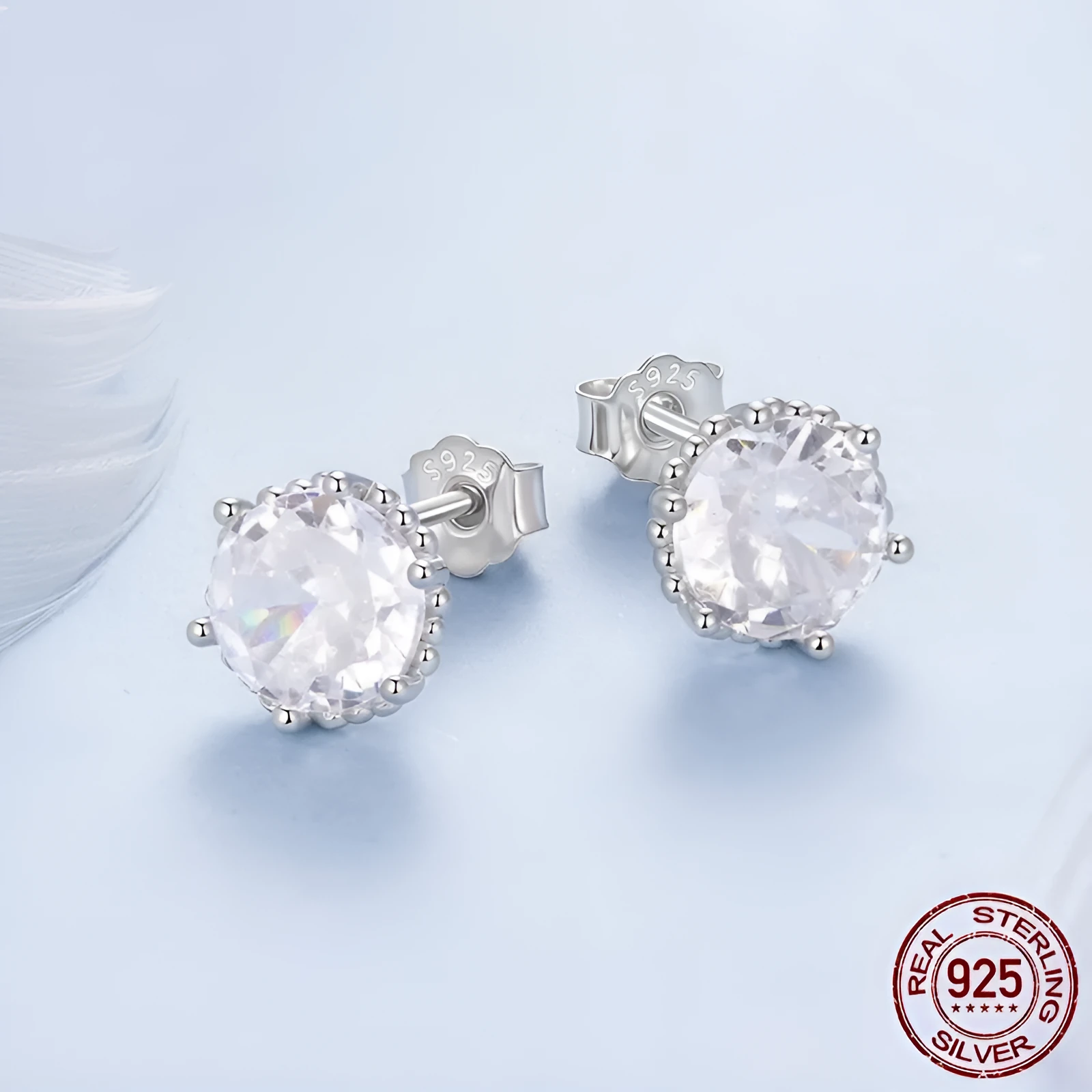 S925 sterling silver round ear studs for women fairy style BSE1245 colour