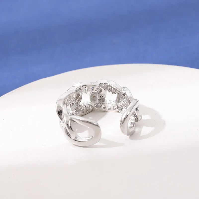 High-grade women's ethnic ring with non-fading zircon in silver copper electroplated finish