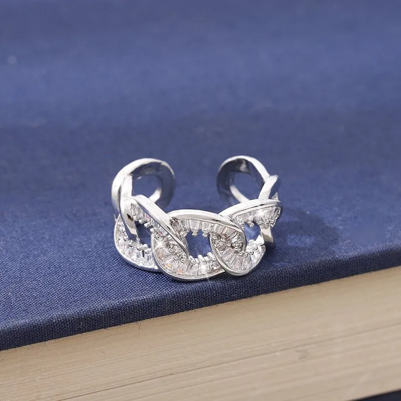 High-grade women's ethnic ring with non-fading zircon in silver copper electroplated finish