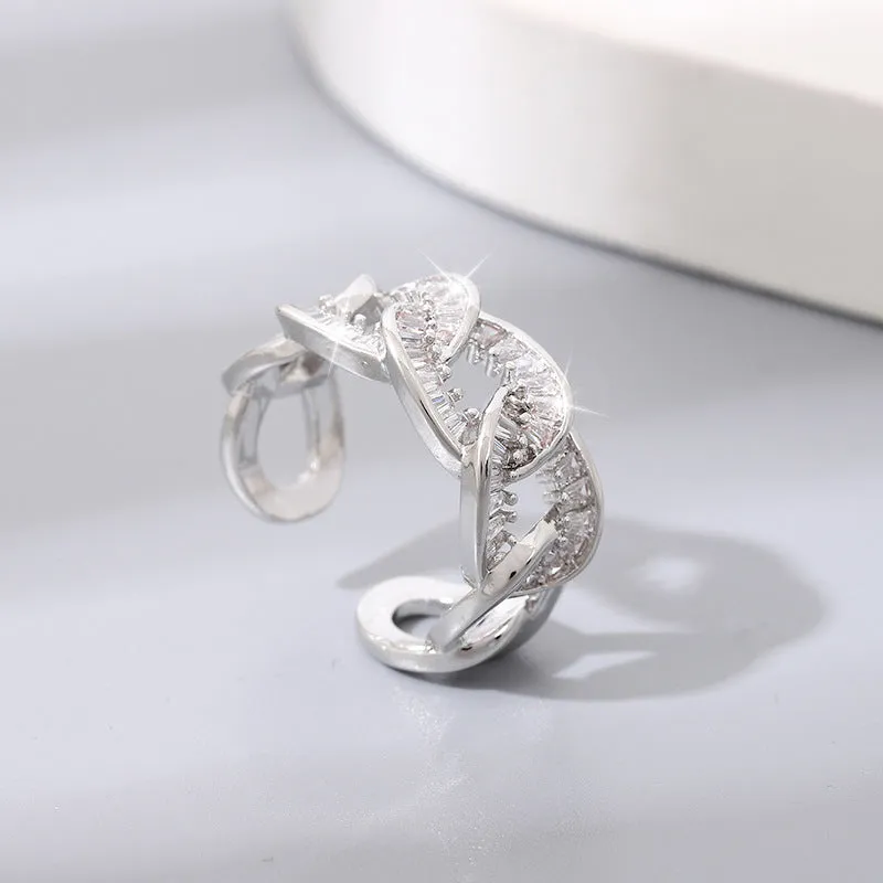 High-grade women's ethnic ring with non-fading zircon in silver copper electroplated finish