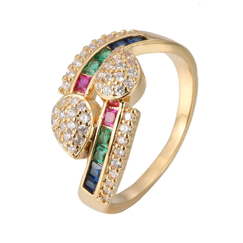 Women's gold-plated copper ring with colourful zircon inlay geometric shape white colour size no 7