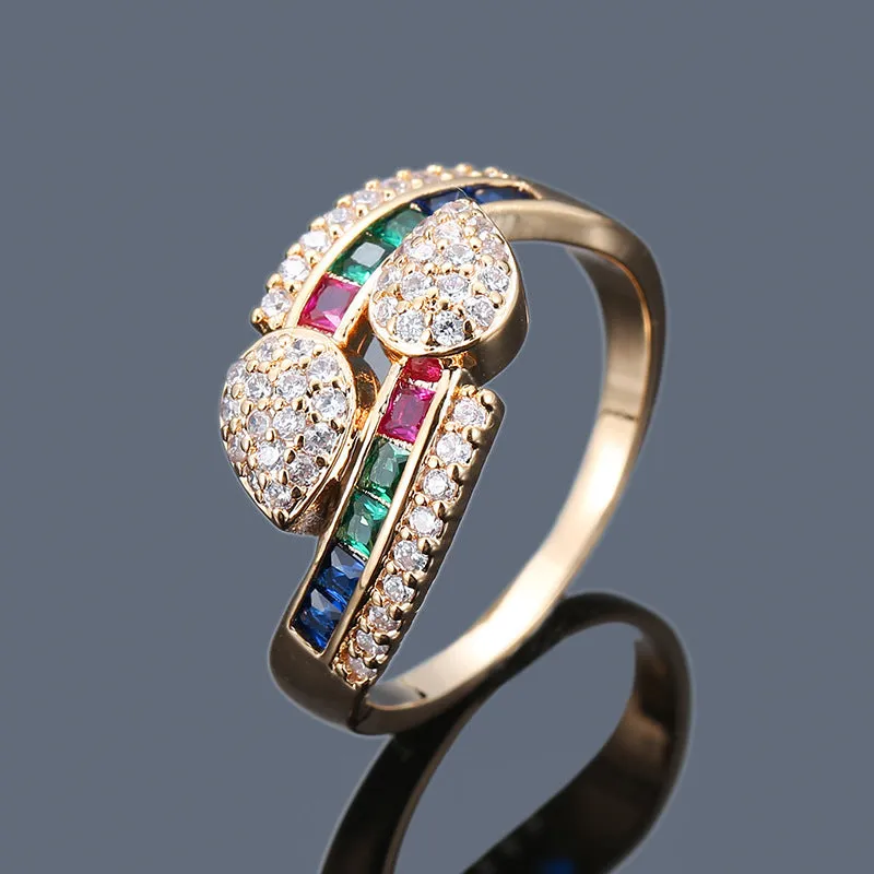 Women's gold-plated copper ring with colourful zircon inlay geometric shape white colour size no 7