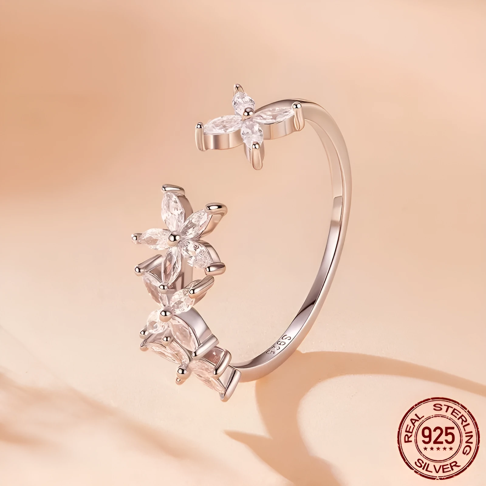 Autumn Fallen S925 sterling silver leaf ring with adjustable opening, silver colour