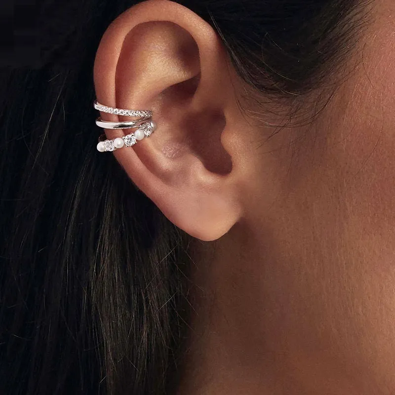 S925 sterling silver geometric line ear clip earrings for women