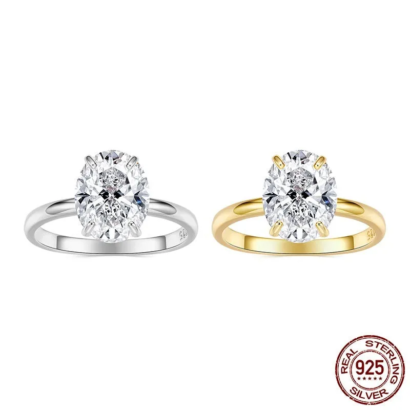 35 karat oval cut zircon engagement ring in silver finish with electroplated surface, women's geometric ring