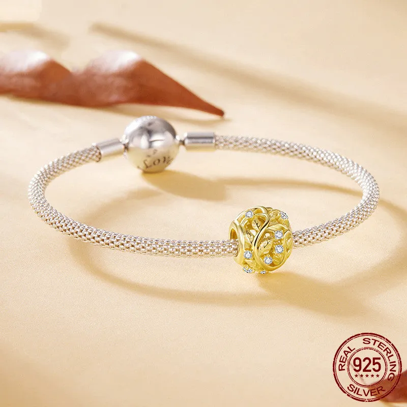 S925 sterling silver plated 14k golden leaf bead with 0.45cm aperture on white background