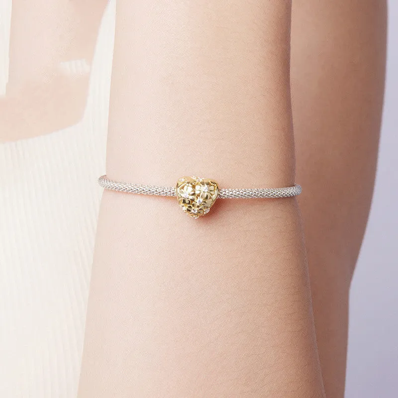 925 silver love clover bracelet bead with three-petal grass design, 1.2cm height and width, 0.45cm aperture, BSC1176 colour