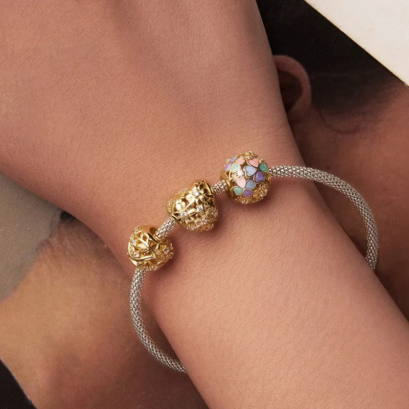 925 silver love clover bracelet bead with three-petal grass design, 1.2cm height and width, 0.45cm aperture, BSC1176 colour