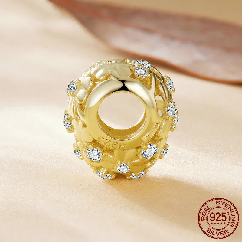 925 silver love clover bracelet bead with three-petal grass design, 1.2cm height and width, 0.45cm aperture, BSC1176 colour
