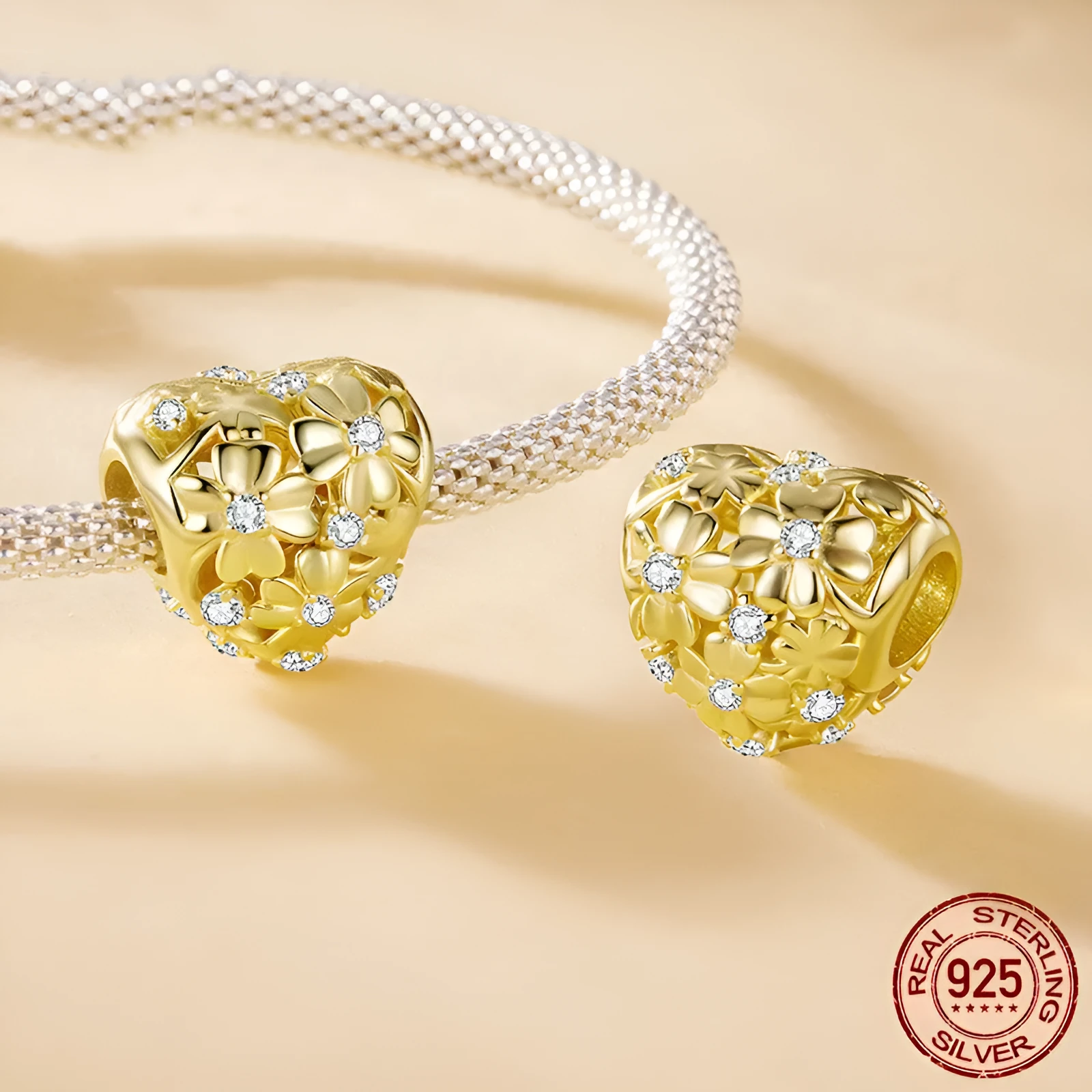 925 silver love clover bracelet bead with three-petal grass design, 1.2cm height and width, 0.45cm aperture, BSC1176 colour