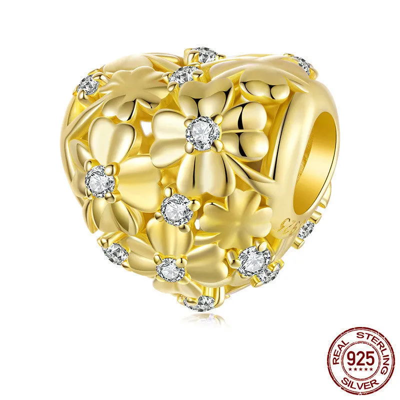 925 silver love clover bracelet bead with three-petal grass design, 1.2cm height and width, 0.45cm aperture, BSC1176 colour
