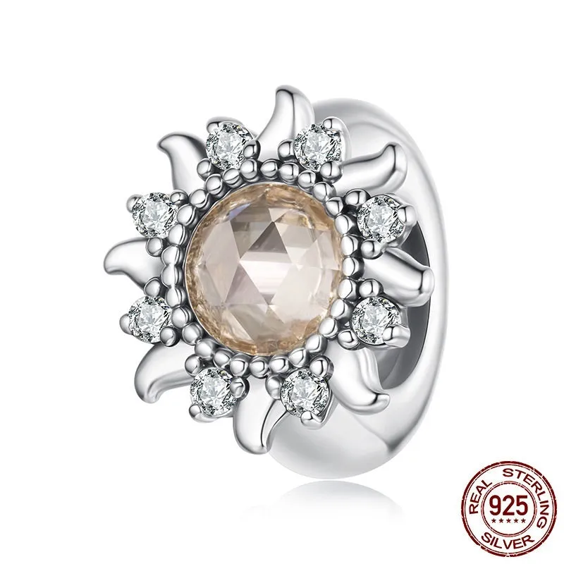 S925 sterling silver sunflower silicone positioning spacer bead on white background, 0.9cm size, SCC3163