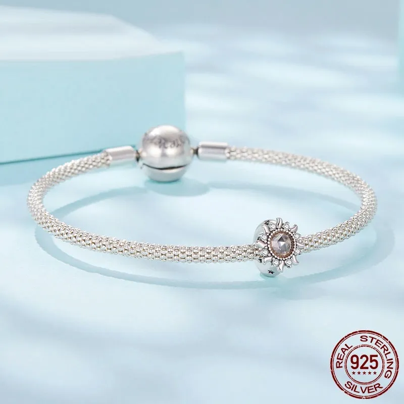 S925 sterling silver sunflower silicone positioning spacer bead on white background, 0.9cm size, SCC3163