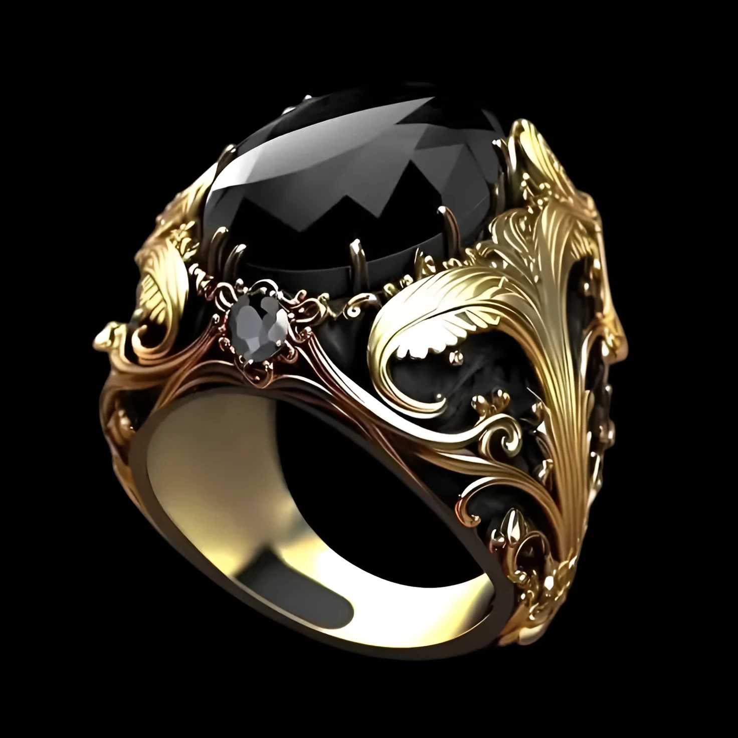 Silver men's wide ring with geometric pattern and dark blue imitation gemstone
