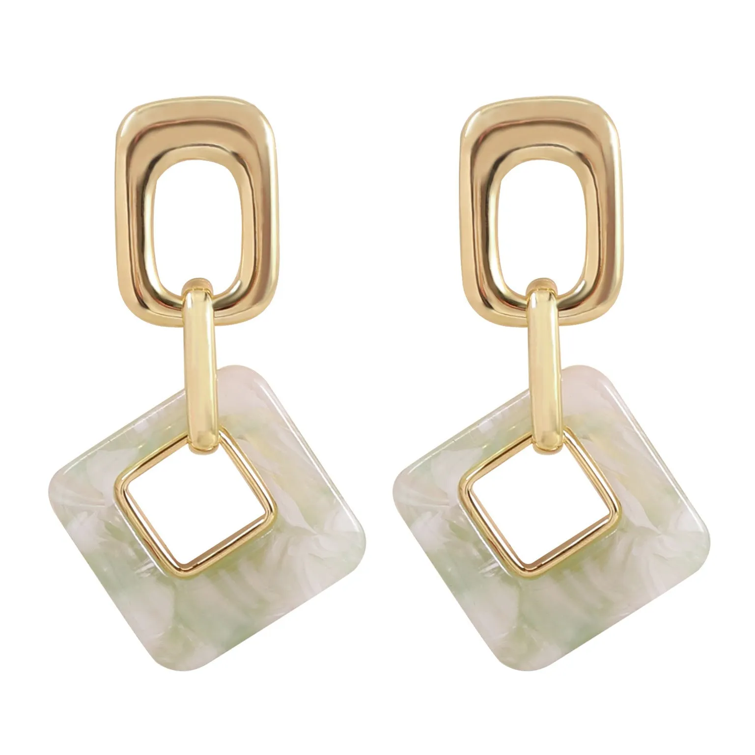 Hollow geometric square earrings with chamfered pattern in electroplated copper