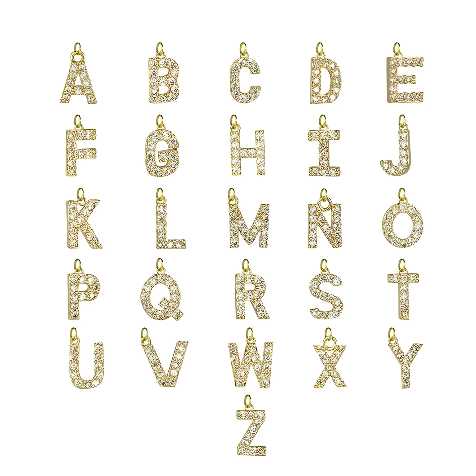 Light luxury copper micro zircon inlaid letter pendant necklace on O-ring chain, unisex, electroplated finish