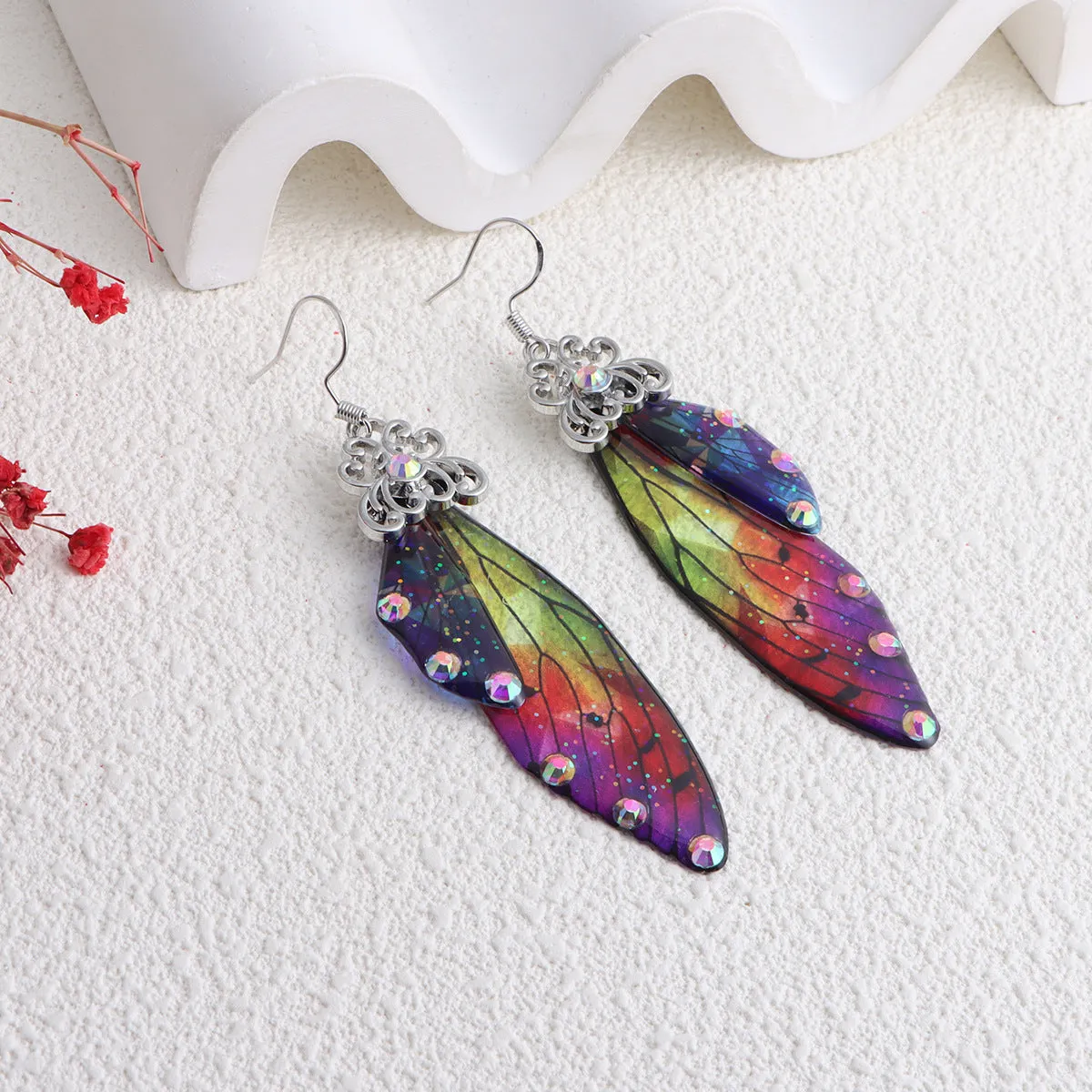 Misty Rain In Southern simulation cicada wings earrings in colour hanging cup option