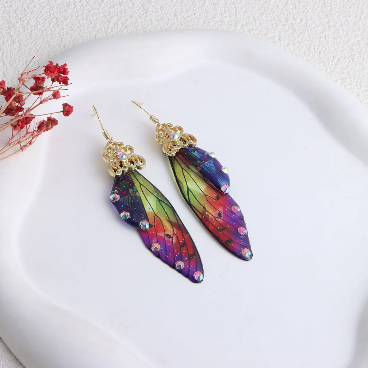 Misty Rain In Southern simulation cicada wings earrings in colour hanging cup option