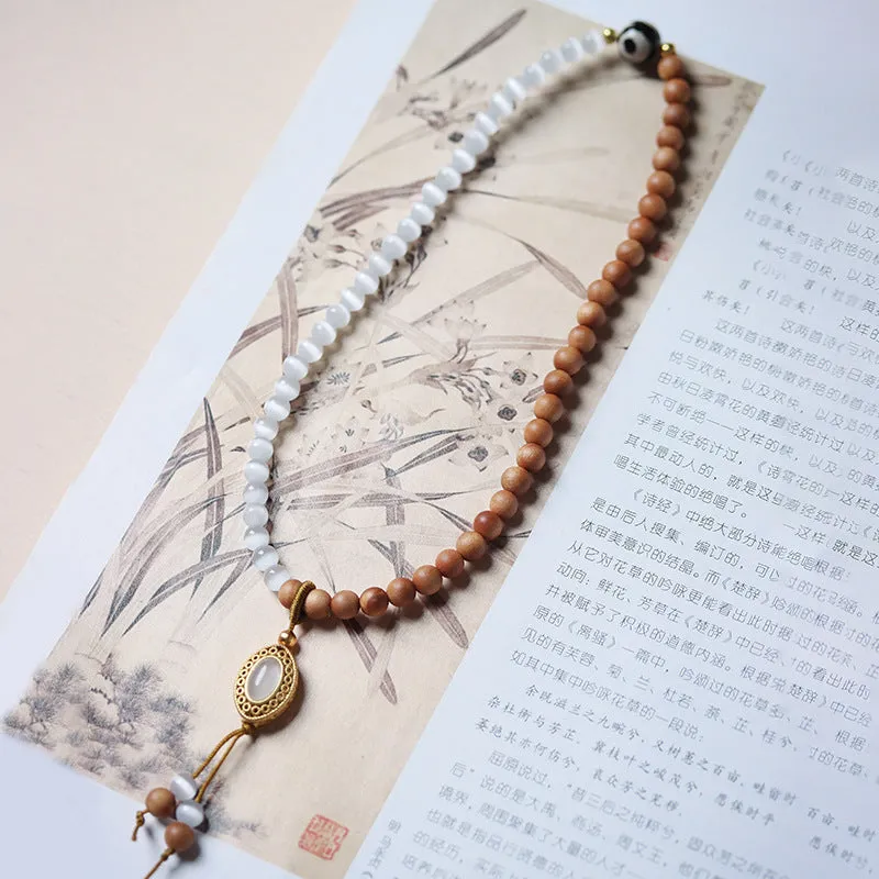 Retro mixed material bracelet with sandalwood opal double ring and Tibetan beads