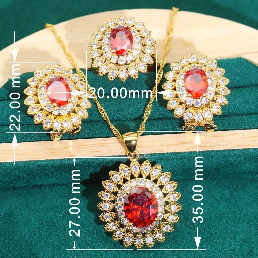 European and American style jewellery set with alloy pendant, water wave chain, inlay finish, earrings necklace ring bracelet