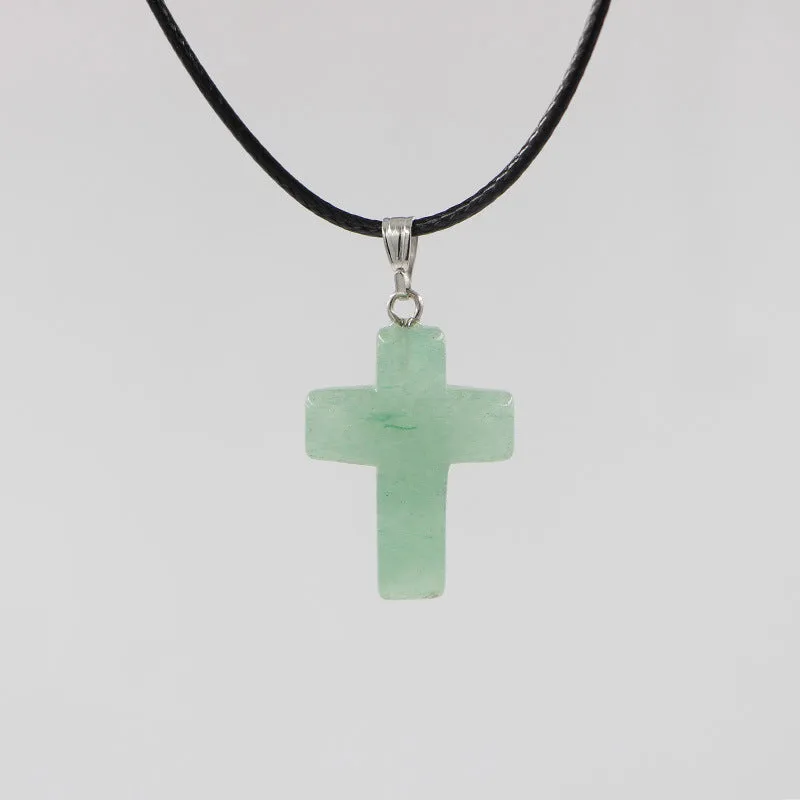 Natural stone cross marble pattern pendant necklace with alloy setting and snake chain, multiple colour options including amethyst and turquoise