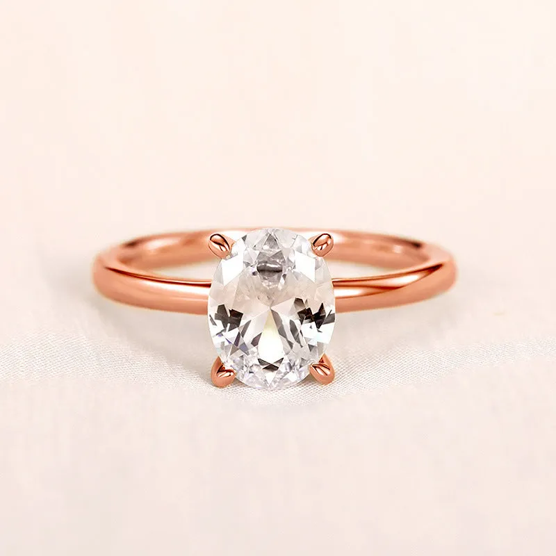Oval masonry ring for women in copper with inlaid zircon, white gold colour finish, size No 7