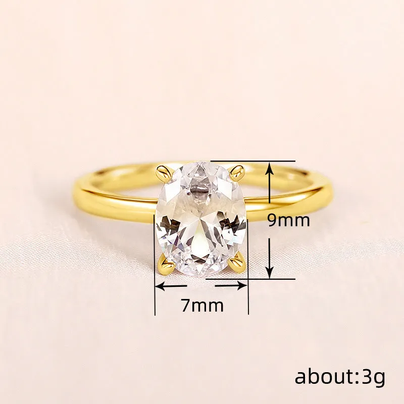 Oval masonry ring for women in copper with inlaid zircon, white gold colour finish, size No 7
