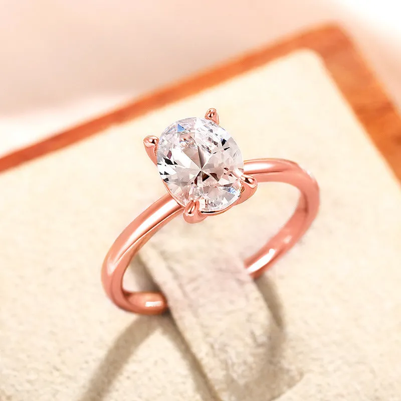 Oval masonry ring for women in copper with inlaid zircon, white gold colour finish, size No 7