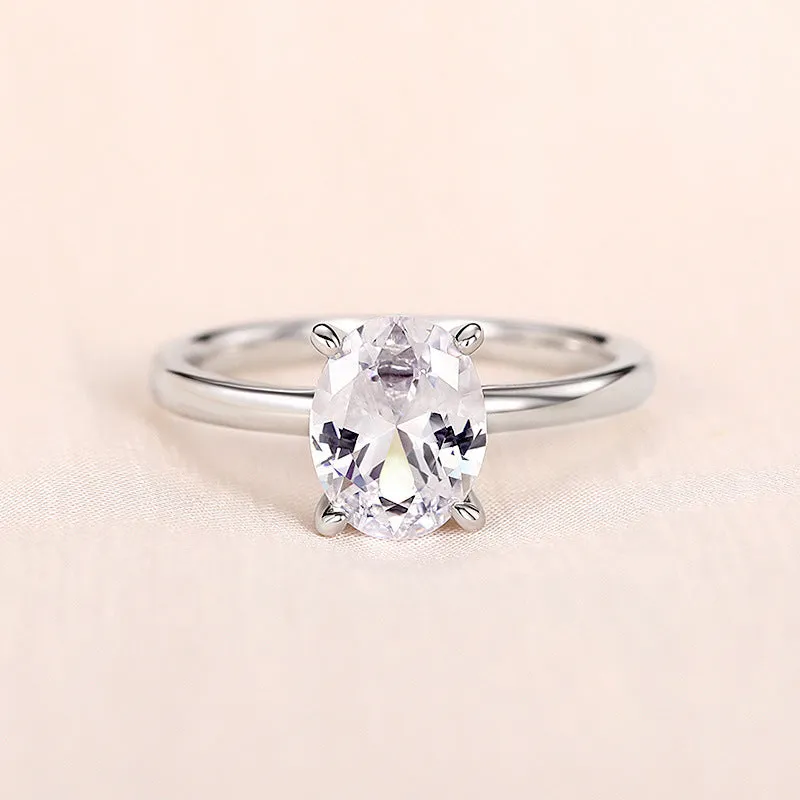 Oval masonry ring for women in copper with inlaid zircon, white gold colour finish, size No 7