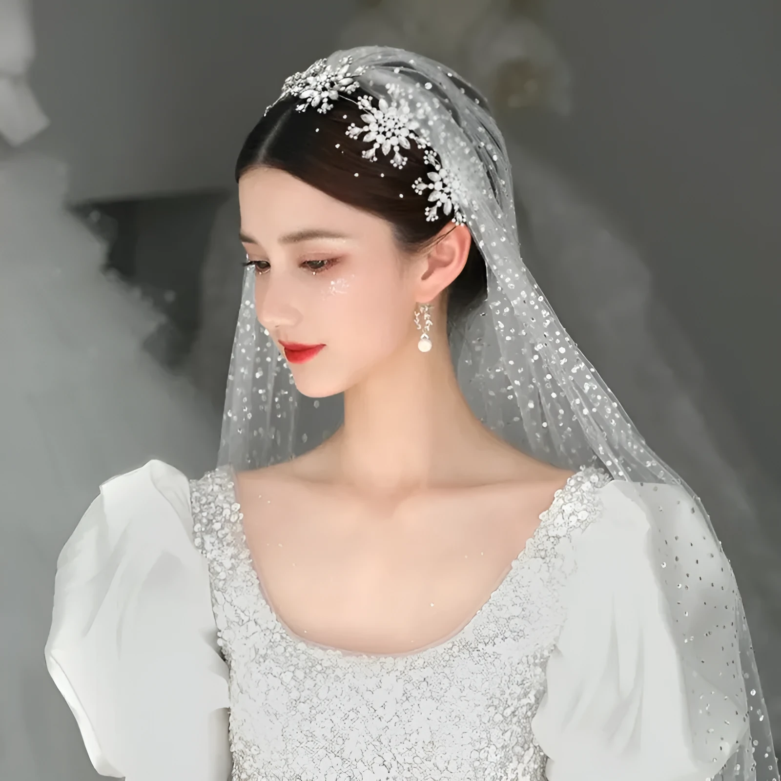 Women bridal rhinestone snowflake headband 35x5.5cm mori style hair accessory