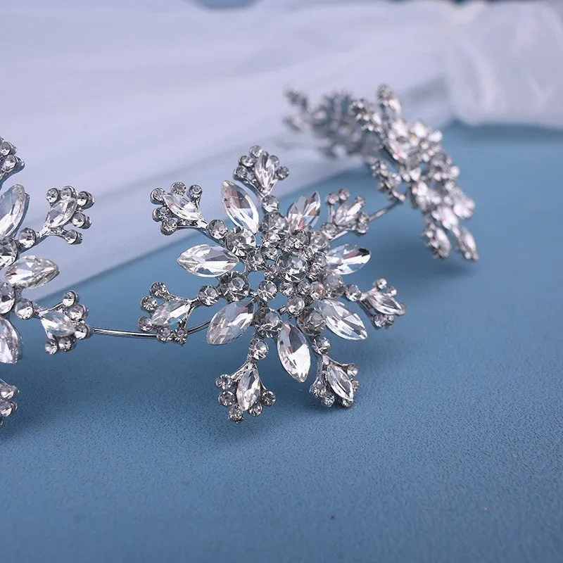 Women bridal rhinestone snowflake headband 35x5.5cm mori style hair accessory