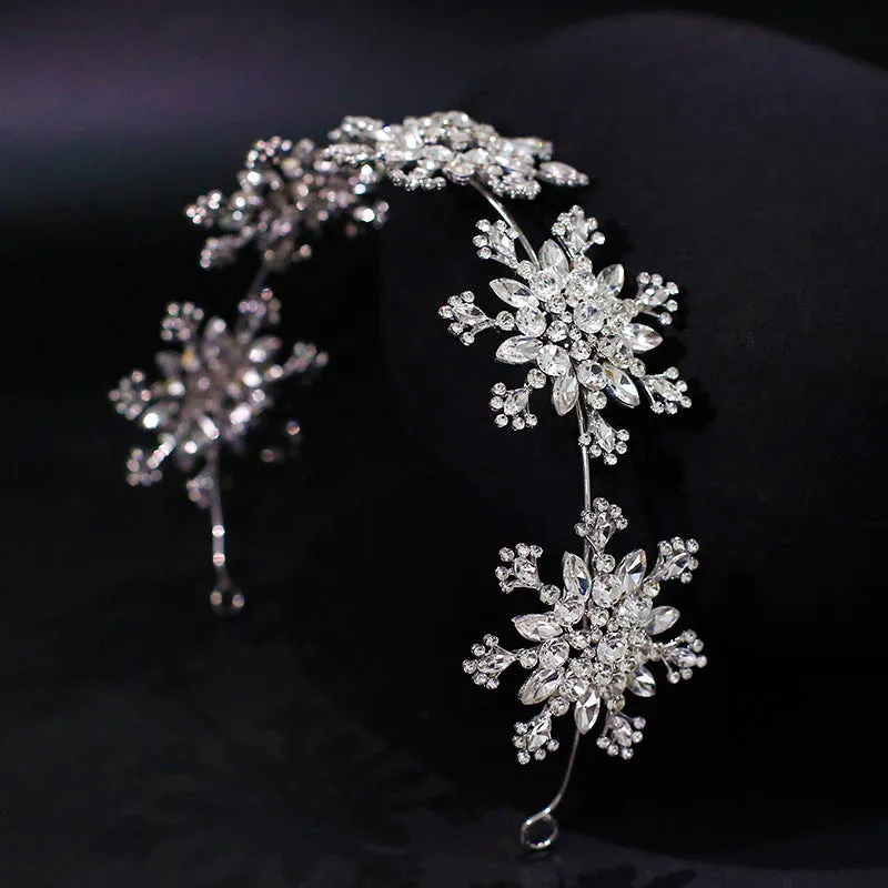 Women bridal rhinestone snowflake headband 35x5.5cm mori style hair accessory